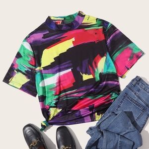 Mock Neck Brush Stroke PrintTee